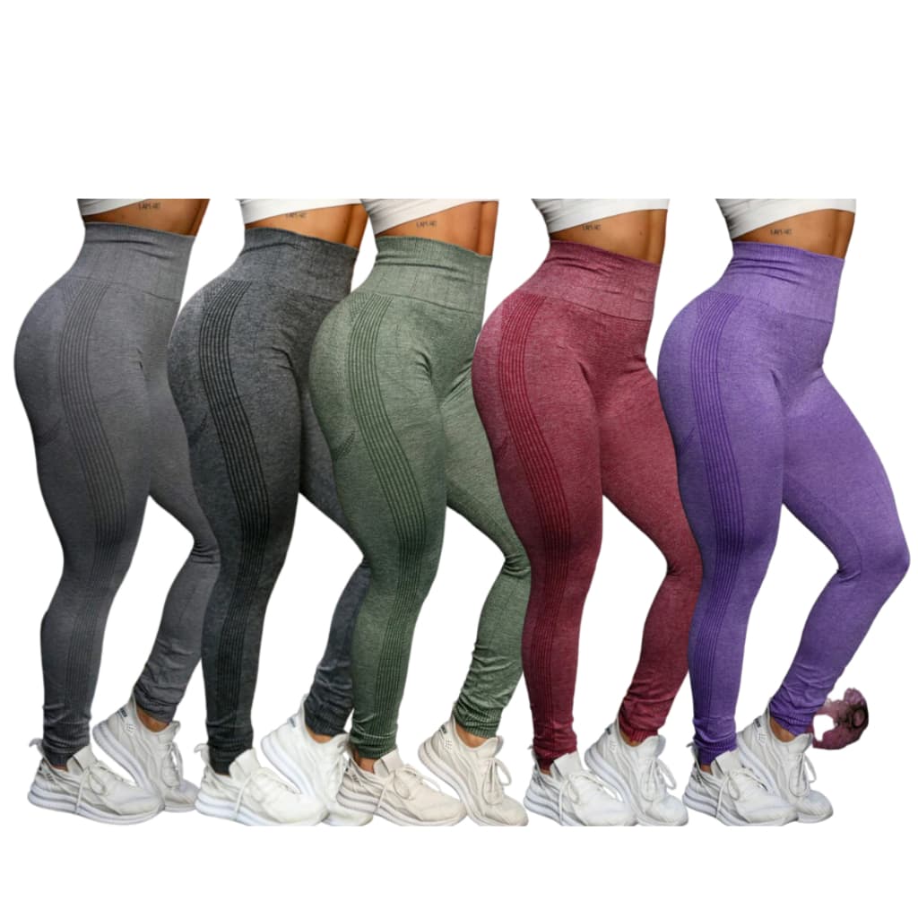 Kit 5 Calça Legging Levanta Bumbum Sem Costura Fitness Cintura Alta Academia