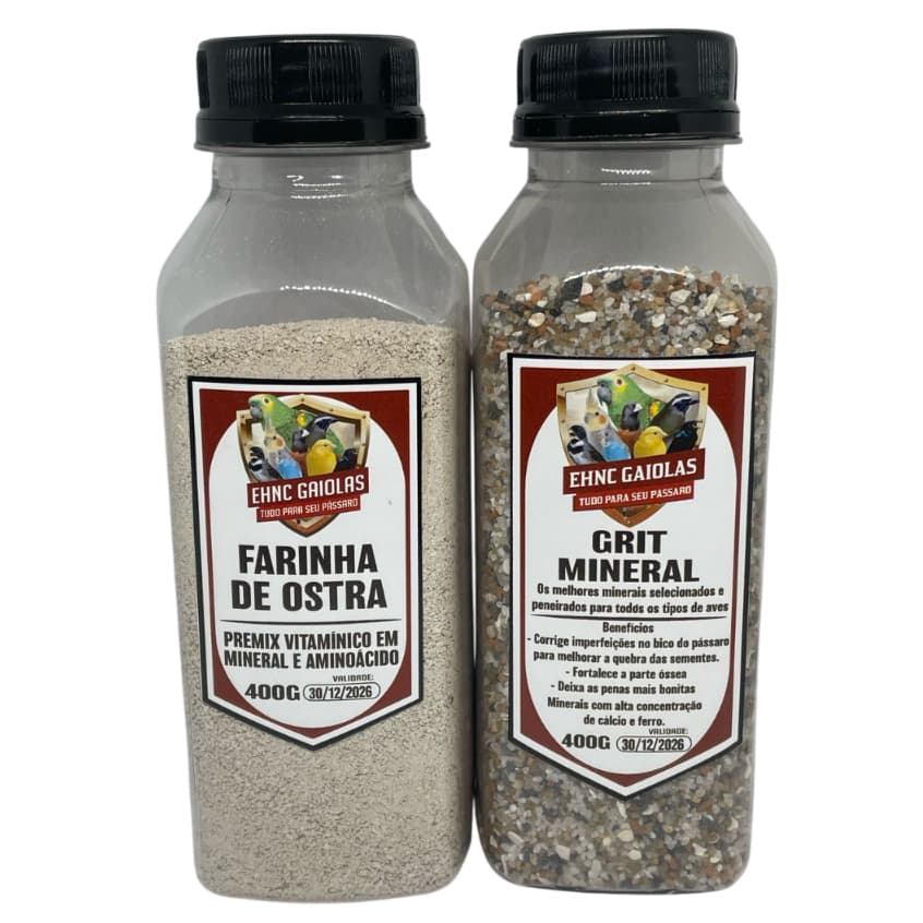 Kit Grit Mineral + Farinha de Ostra 400g - Minerais com alta concentração de cálcio e ferro