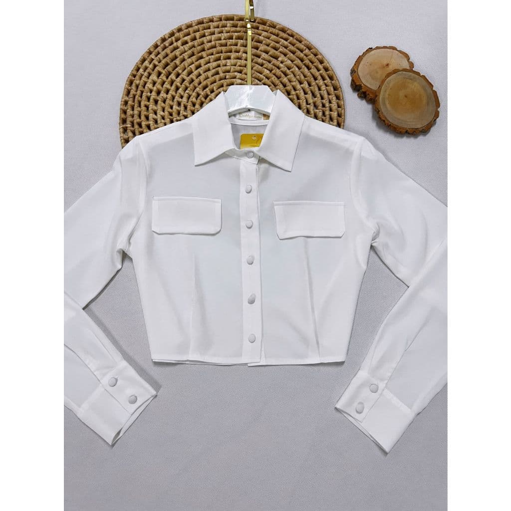 Camisa Cropped Manga Longa Com Botões Forrado