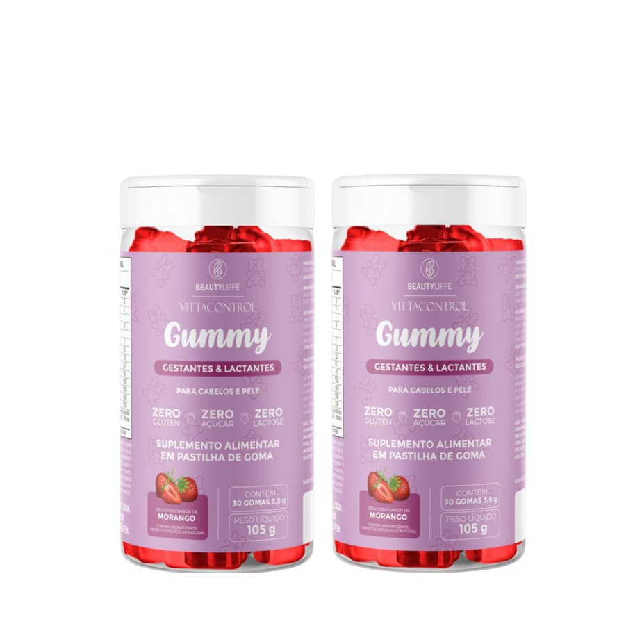 KIT 2 Vittacontrol Gummy Gestantes e Lactantes com Biotina Fortalecimento e Crescimento Capilar ZERO