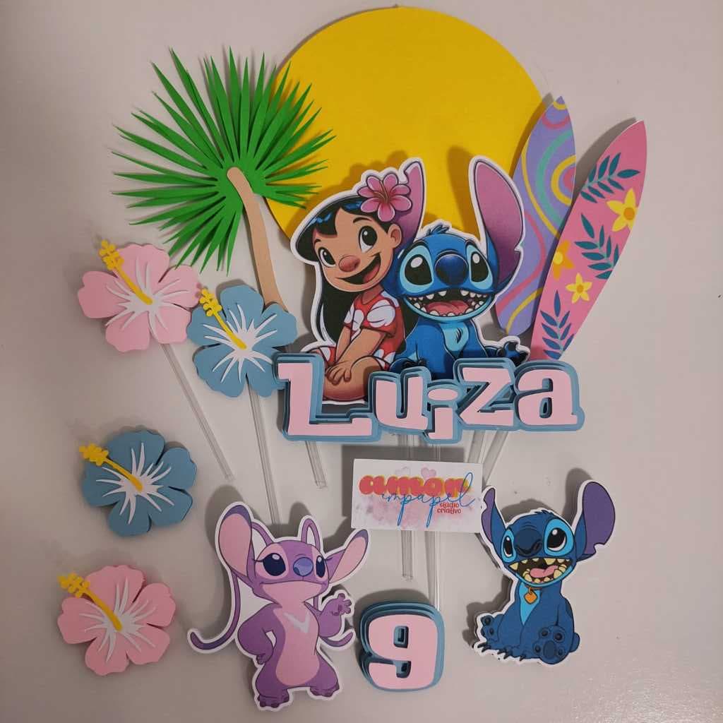 Topo de Bolo Stitch e Lilo Personalizado com Nome e Idade – Papel Matte – Festa Infantil - Merversario