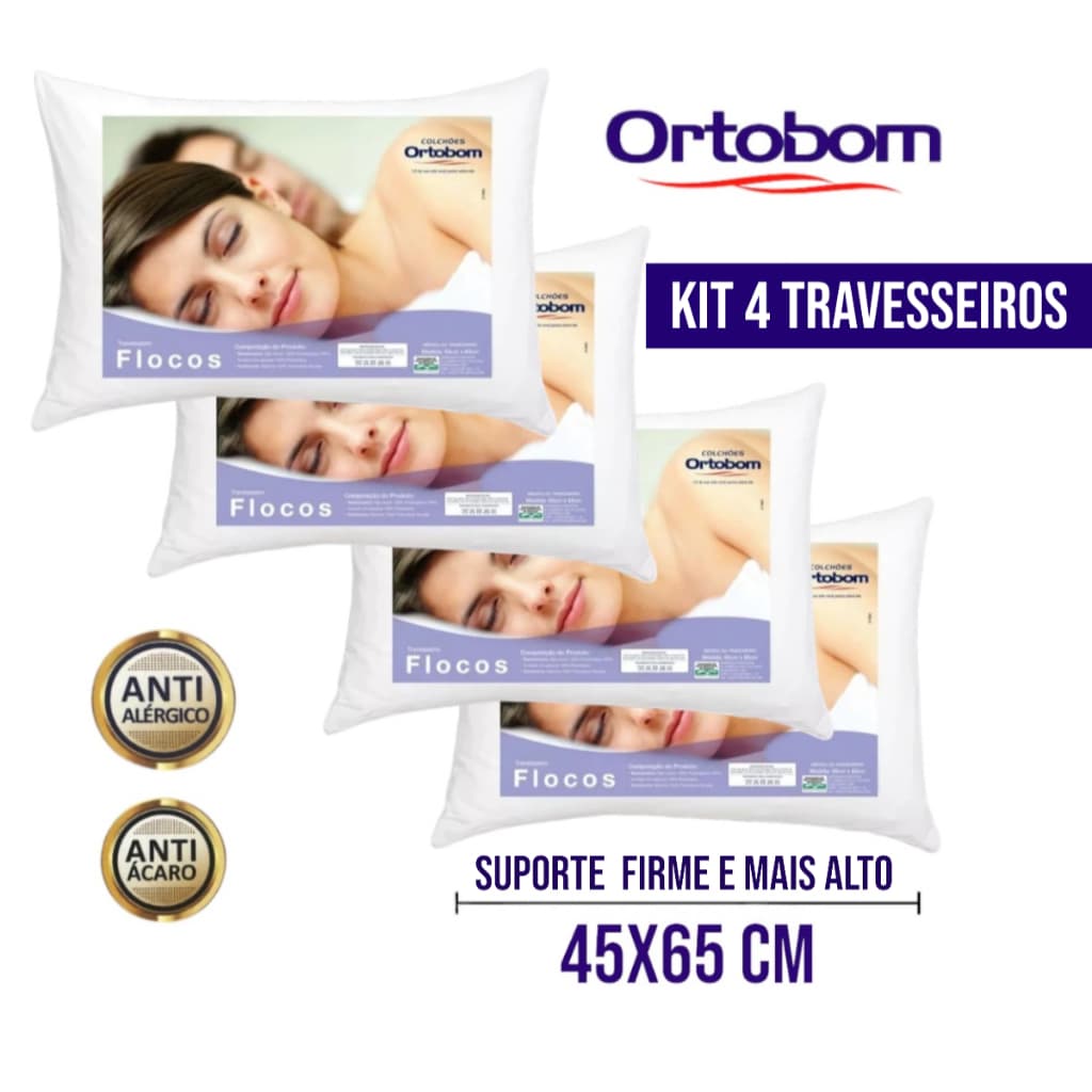 Travesseiro Firme alto Confortável Não Afunda Antialérgico antiácaro Ortopedico Original Ortobom