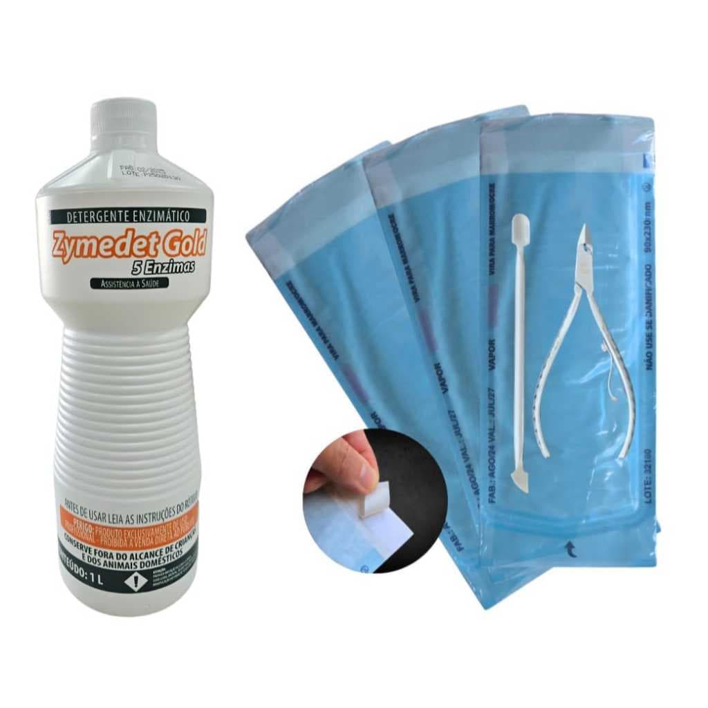 Detergente Enzimático 1L + Envelope Para Esterilização 9x23cm manicure kit