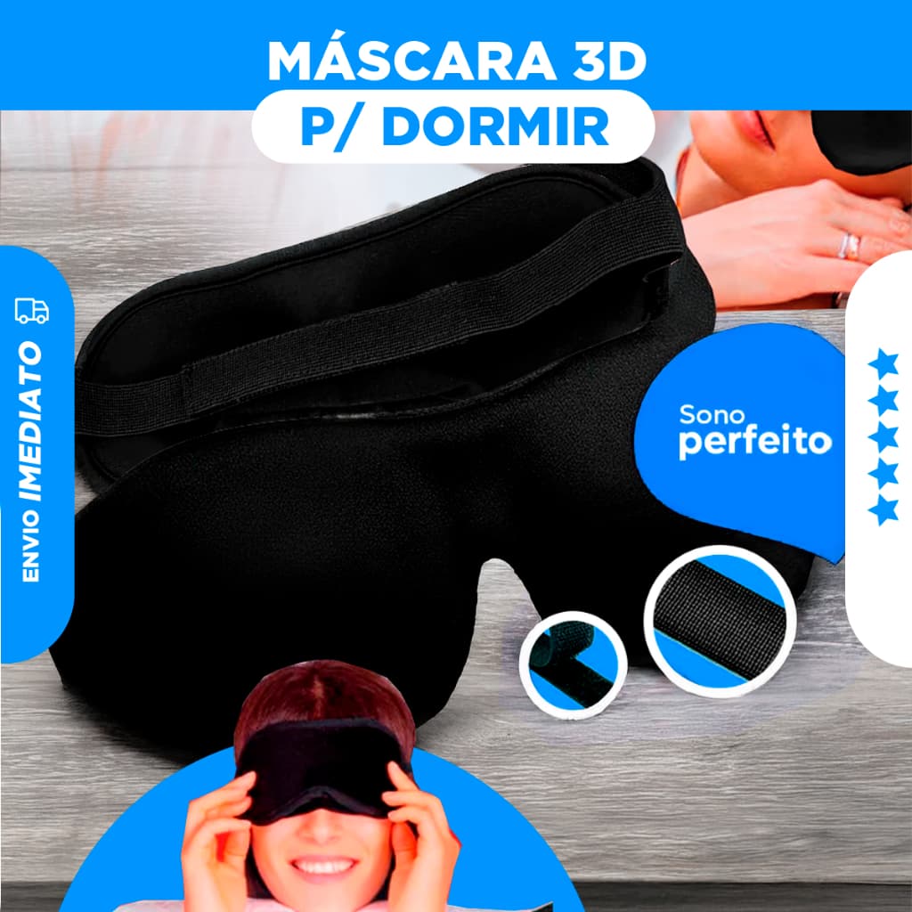 Máscara Para Dormir 3D Tapa Olhos Blackout Super Confortável Ajustável Para Descanso e Viagens