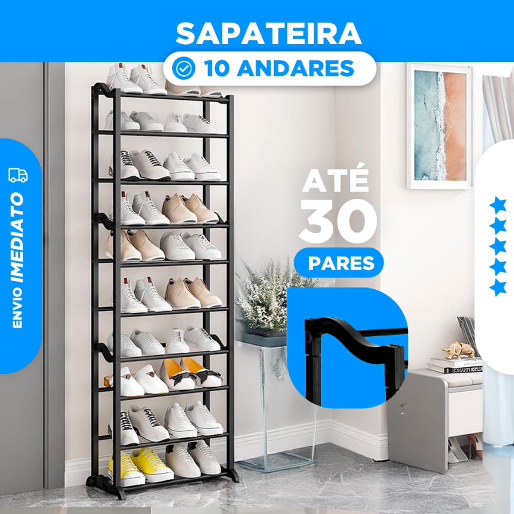 Sapateira Portatil 30 Pares Com 10 Andares Sapatos Desmontável Resistente Organizador Multiuso