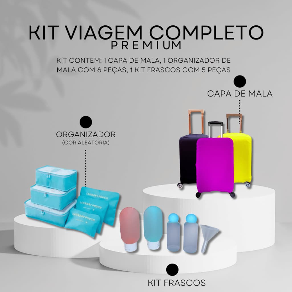 KIT VIAGEM COMPLETO, QUALIDADE SUPER PREMIUM! CAPA DE MALA+ KIT ORGANIZADOR+KIT FRASCOS!