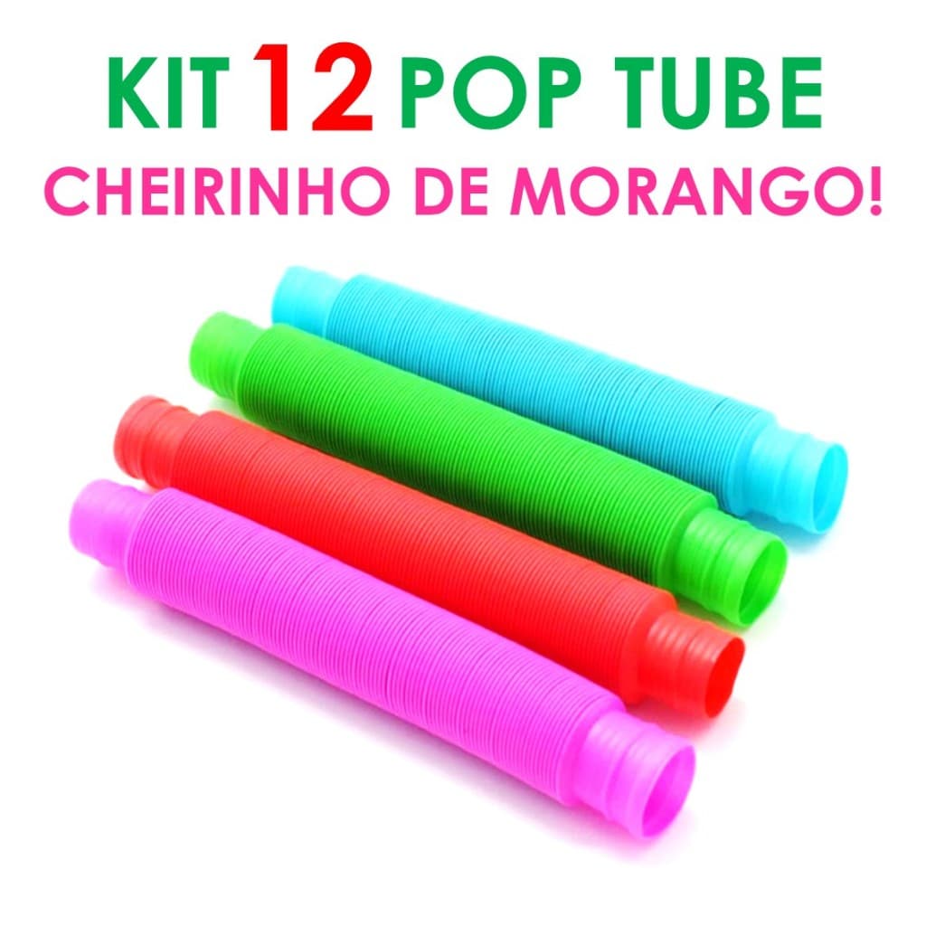 Kit 12 POP TUBE Tubo Fidget Toy Sensorial Descompressão Anti Stress Colorido 14cm