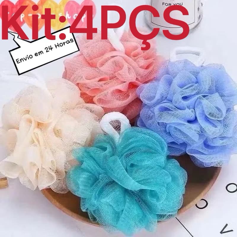 Esponja Bucha kit:4pcs para Banho de Nylon  - Cores Sortidas