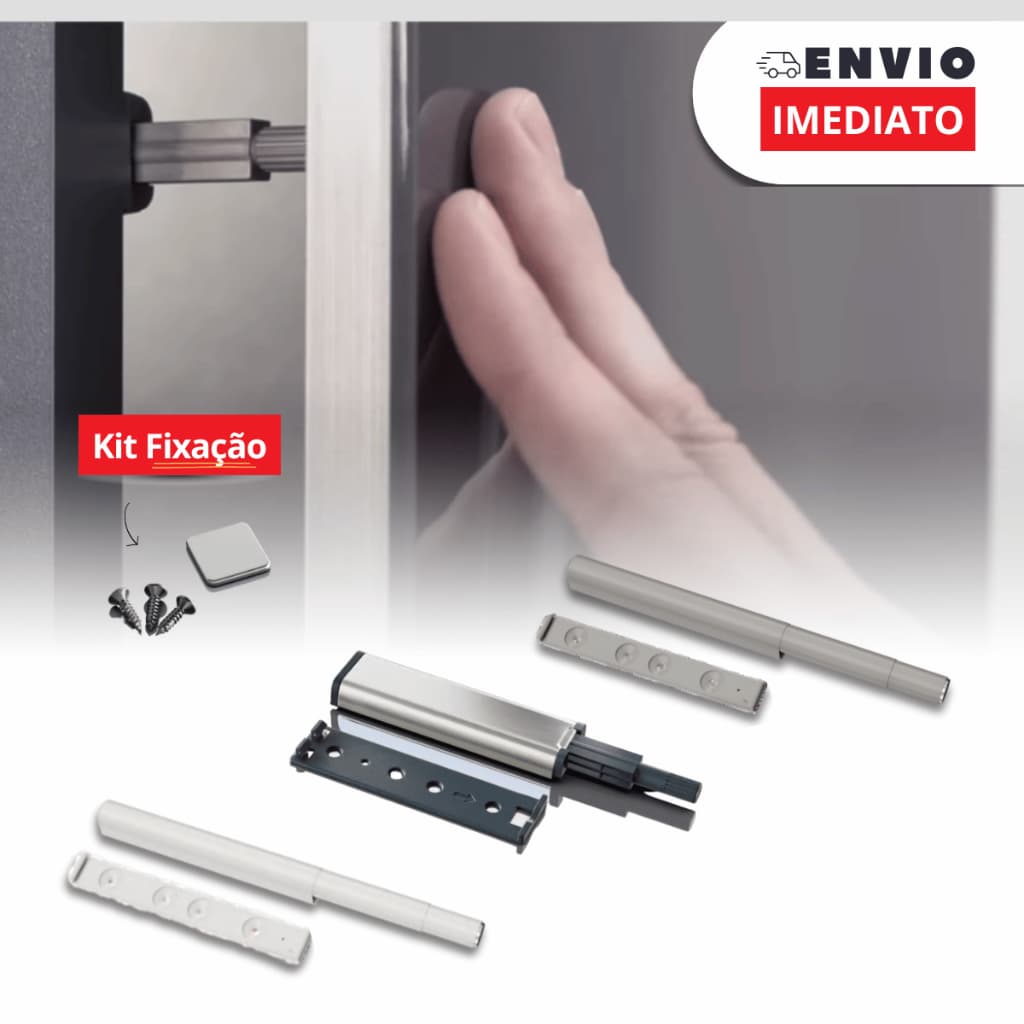 Fecho Toque Push Open | Branco, Cinza e Metálico Substitui Puxador de Portas de Móveis