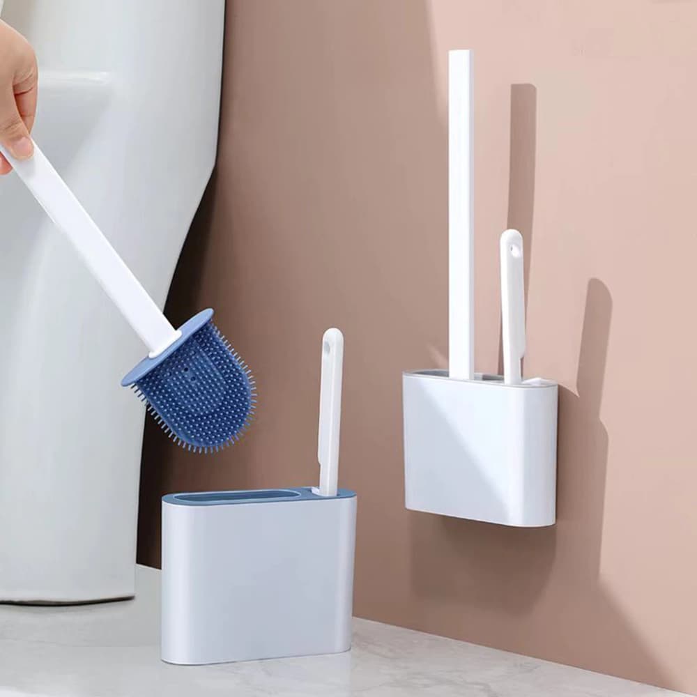 2 EM 1 Escova de Silicone para Vaso Sanitário - Base de Banheiro Privada, Alta Eficiência