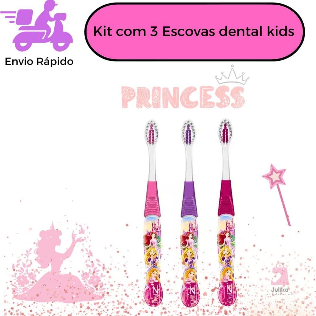 Kit 3 Ou 6 Escovas Dental Infantil Com Capinha Protetora Cerdas Macias Para Meninas