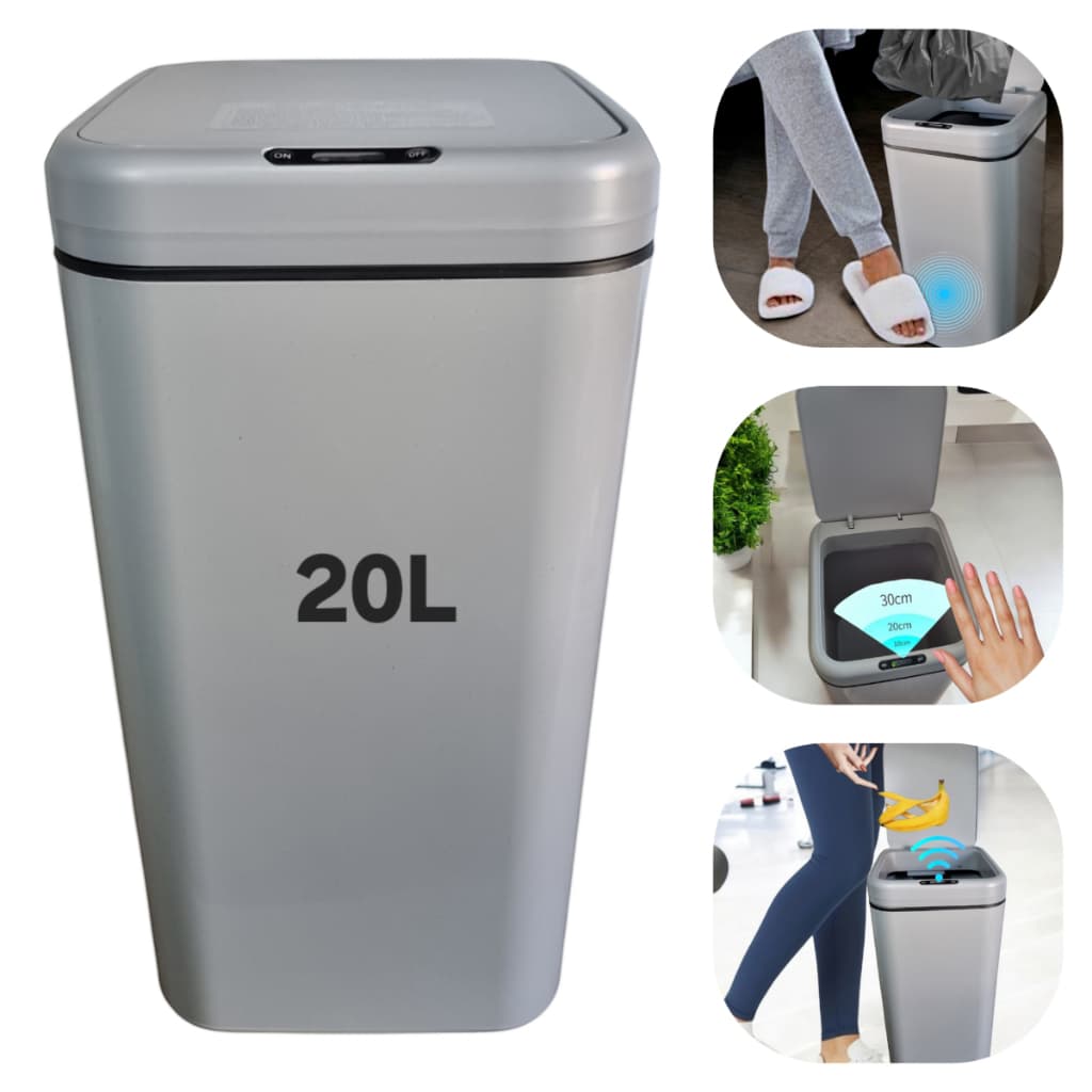 Lixeira Automática Com Sensor Inteligente Cinza 20L Grande Volume Anti Odor