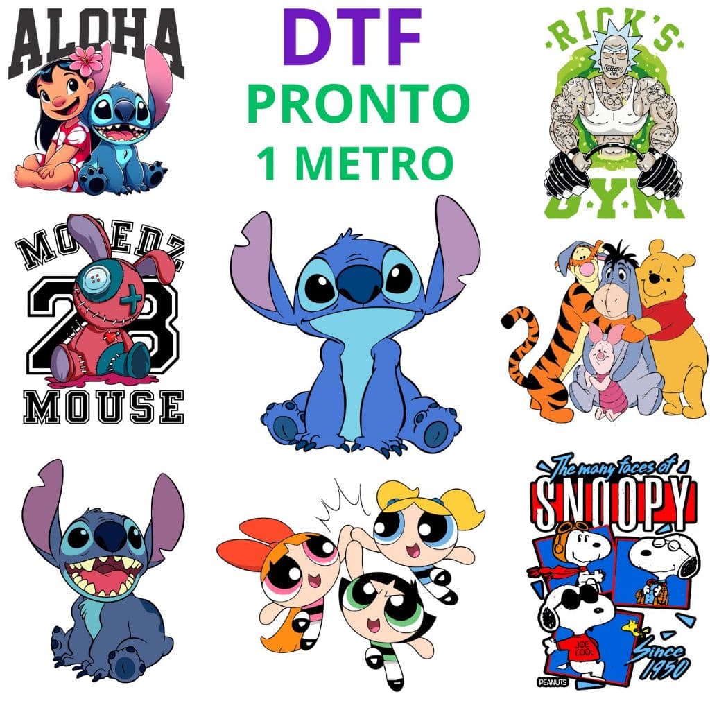 DTF Impressão Pronta Estampa Para Camisetas Desenhos e Personagens Variados Varios Tamanhos 1Metro