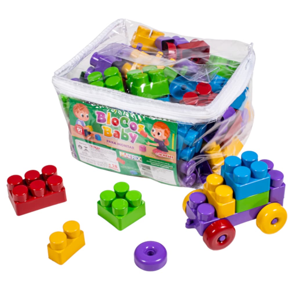 Blocos Baby para montar com 91 peças educativo -embalagem Bag - Coordenação motora - Presente