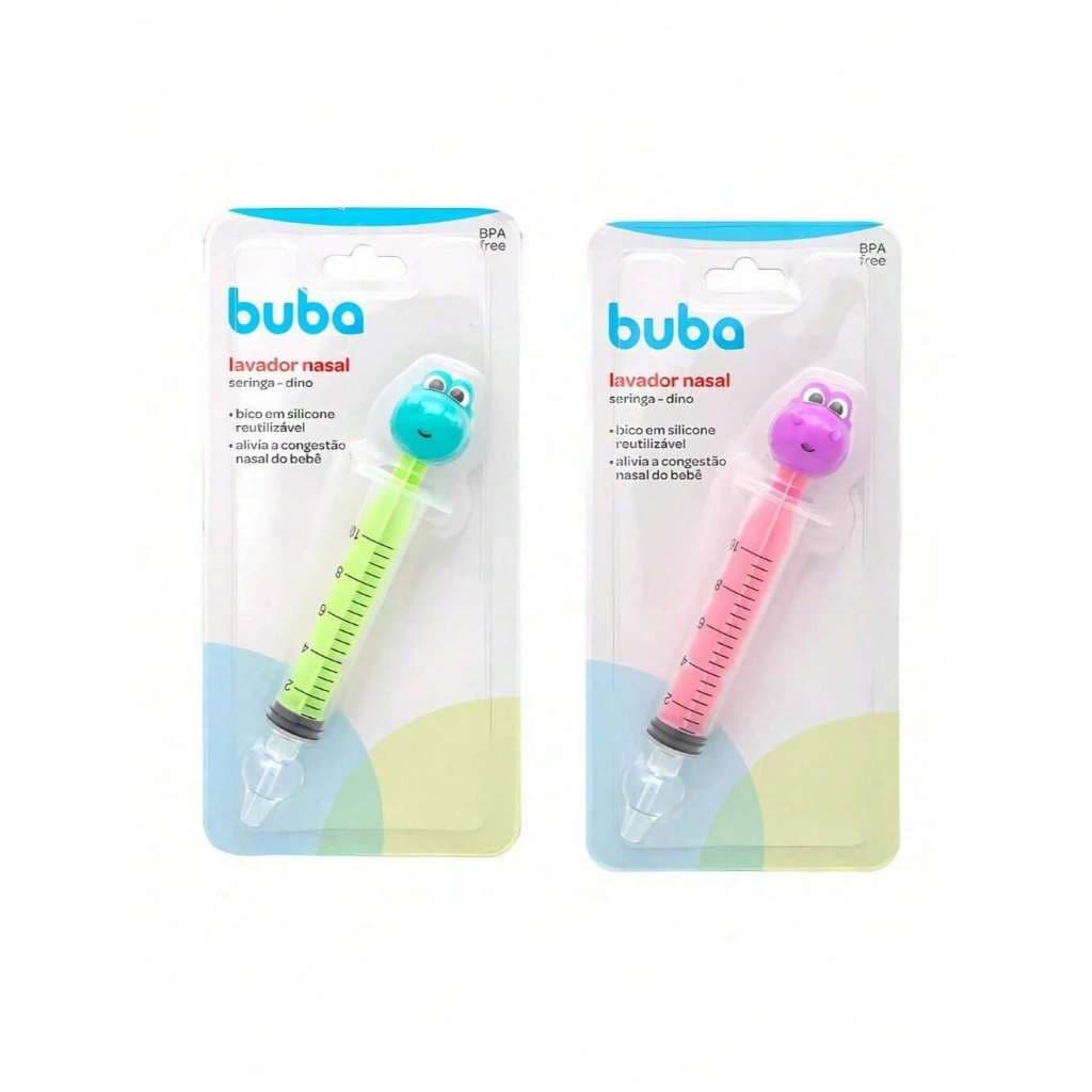Seringa Dino para Lavagem Nasal Bebê Infantil 10ml com Bico de Silicone Buba