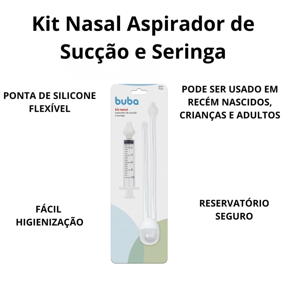 Kit aspirador nasal bebê e recém nascido de sucção + seringa - Buba