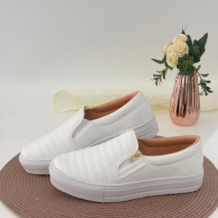 Tênis Feminino Branco Hospitalar Slip On Sapatênis Sapatilha Casual Com Zíper Confortável Envio Imediato