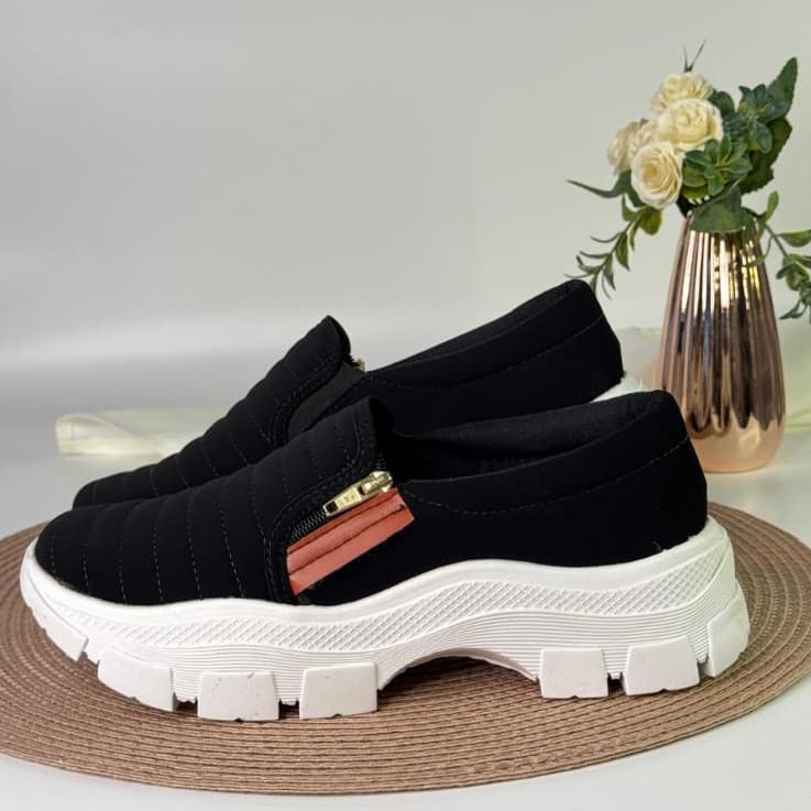 Sapatênis Sapatilha Tênis Feminino Slip On Casual Com Zíper Tratorado Confortável Envio Imediato