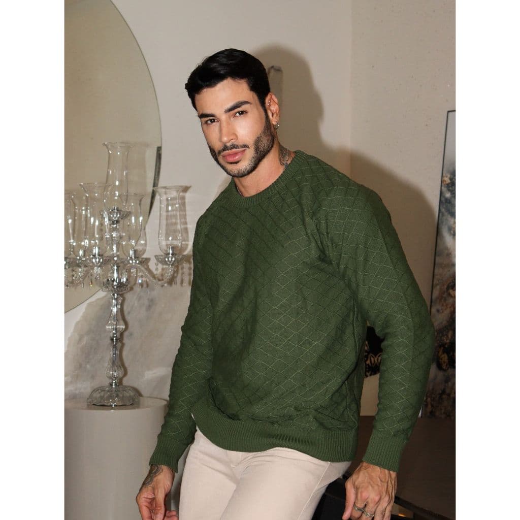 Sueter tricot blusa de frio masculina manga longa cor unica outono inverno chique elegante