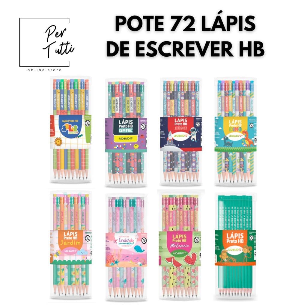 Lápis de Escrever Hb Temático c/borracha Pote 72 Unidades Leo&Leo