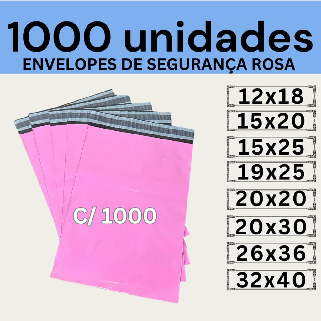 Kit 1000 Envelopes Segurança Rosa Embalagem De Envio 12x18 15x20 19x25 20x30 26x36 32x40 40x50