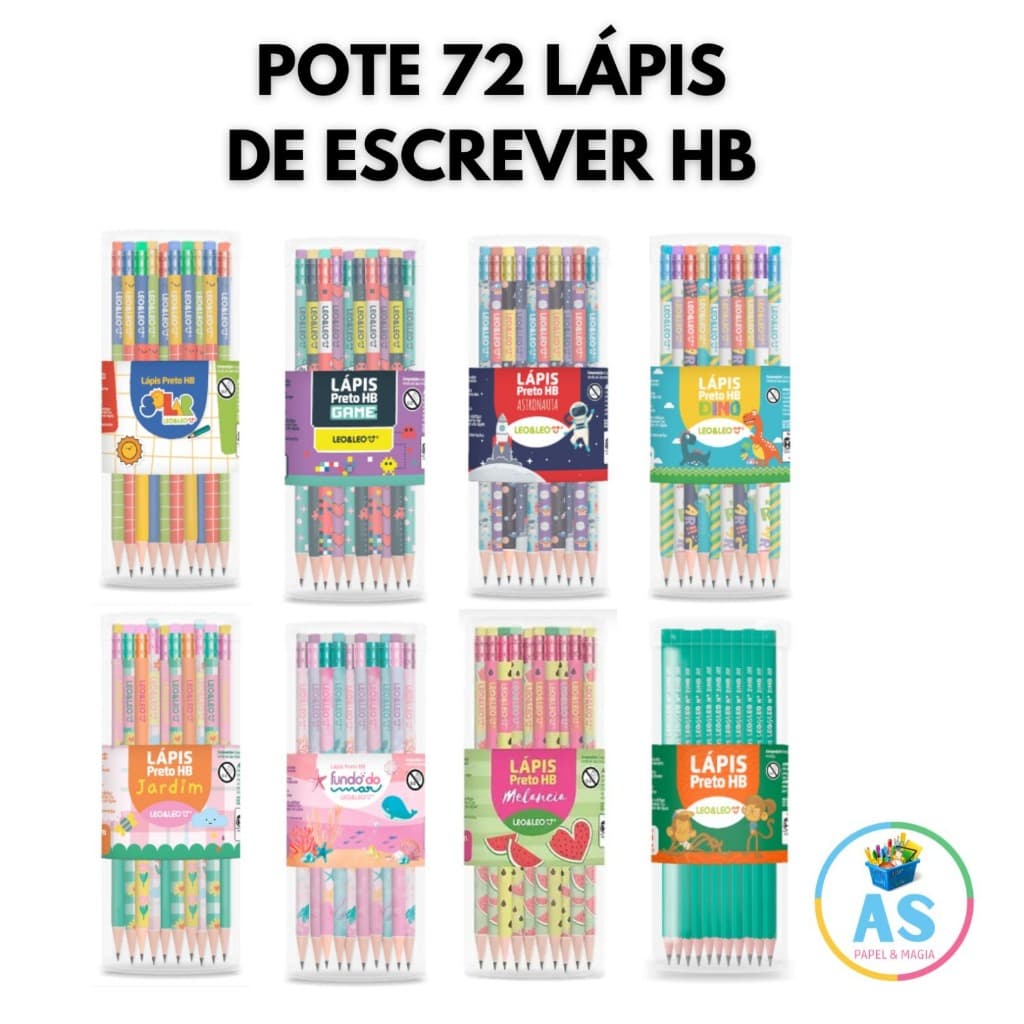 Lápis de Escrever Hb Temático c/borracha Pote 72 Unidades Leo&Leo - Lapis de Escrever Colorido Escolar 01