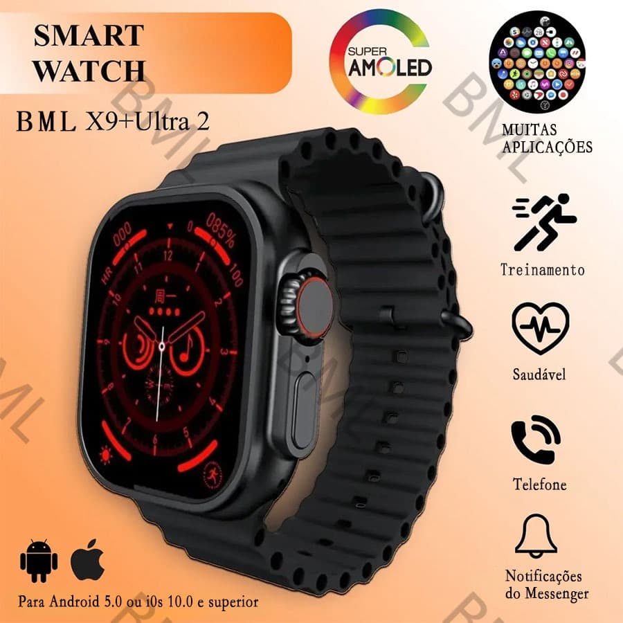 Smartwatch Original X9 Ultra Série 9 Bússola 49mm NFC GPS Esportivo Fitness Relógio Inteligente Para Android IOS