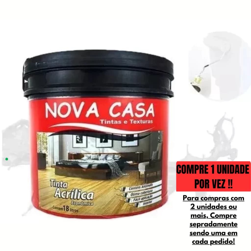 Tinta Acrílica Econômica para Parede Nova Casa 18 KG 16Lts - Alto Rendimento, Diversas Cores