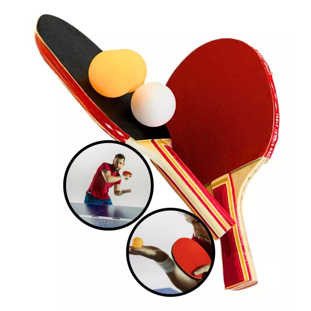 Kit Ping Pong 2 Raquetes Anatômicas 3 bolas Tênis De Mesa Viagem Lazer Casa Diversão Garantida