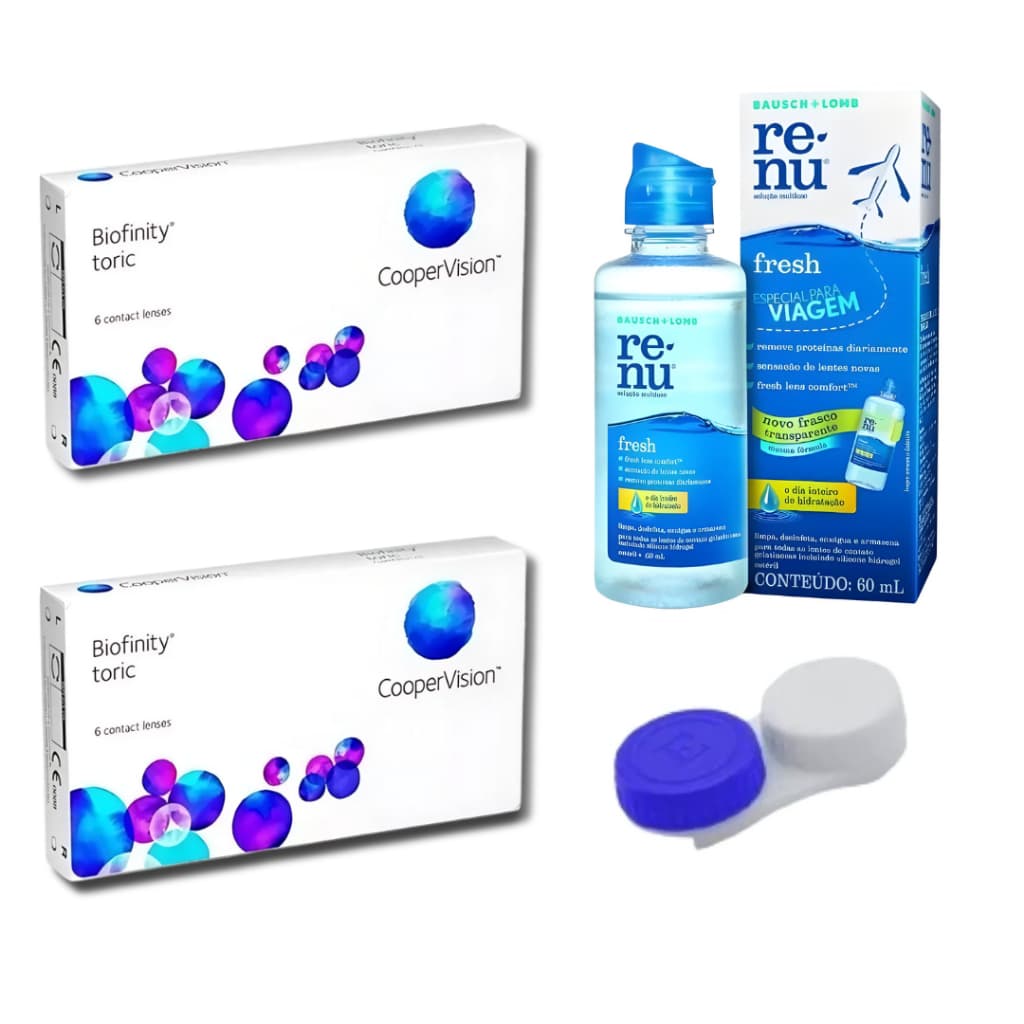 2 Caixas de Lente De Contato Biofinity® Tórica Astigmatismo Coopervision + Estojo + Renu60ML