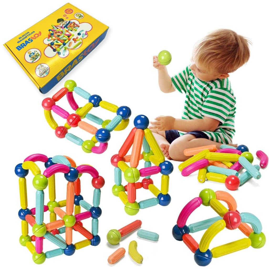 BRASTOY 128PCS Blocos de Montar Magnético Construção Bastãos e Bolas Brinquedo Educativo Infantil