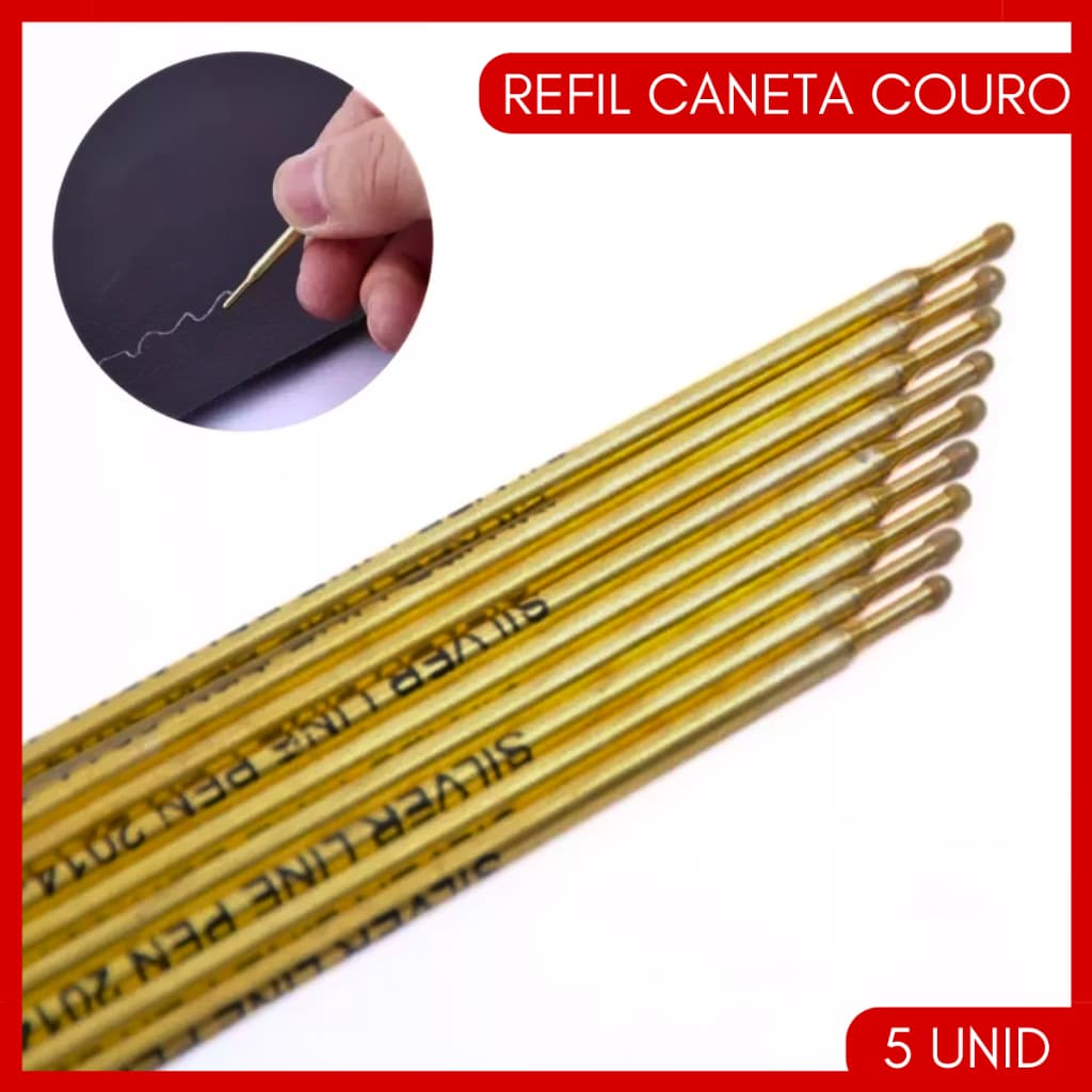 Kit 5 Refil Caneta Para Riscar Couro Prata Marcador Tecido