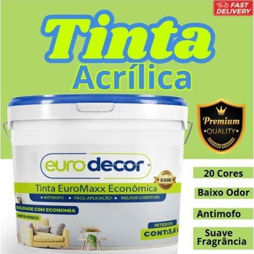 Tinta Acrílica 3,6L Anti-mofo Econômica Parede Euromax