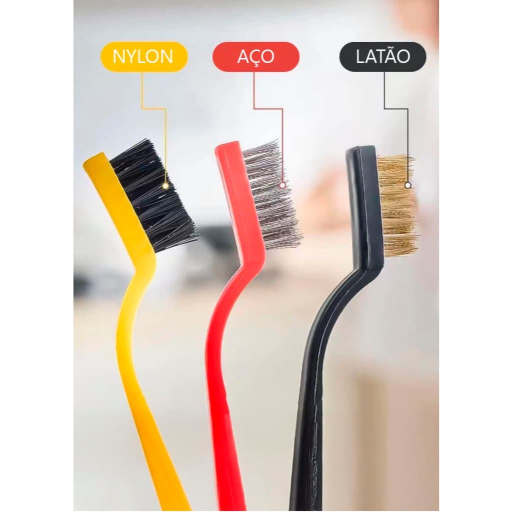 Conjunto 3 Escovas Multiuso Cerdas De Aço Latão Nylon Universal Para Limpeza