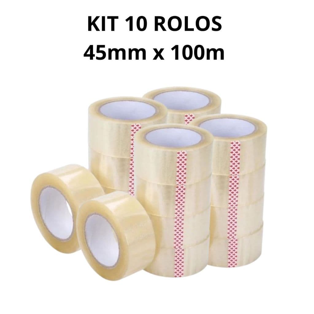 Kit 10 Rolos Fitas Adesivas Durex 45mm x 100metros Transparente