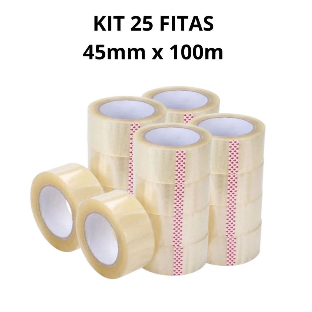 Kit com 25 Fitas Adesiva Transparente 45mm X 100 Metros Cola forte