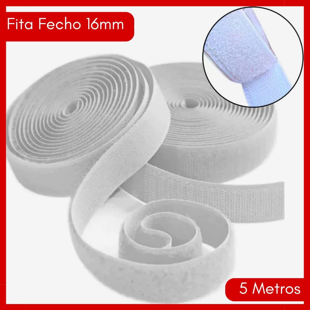 Fita Fecho Adesivo Autocolante Macho e Femêa C/ 5 Metro 16mm