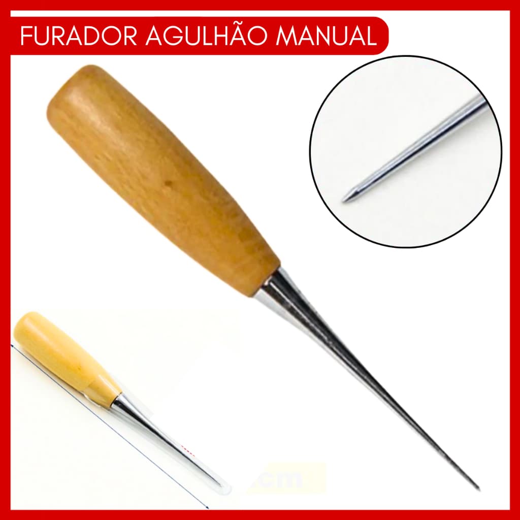 Furador Agulhao Sovela Manual Cabo de Madeira Patchwork Cartonagem