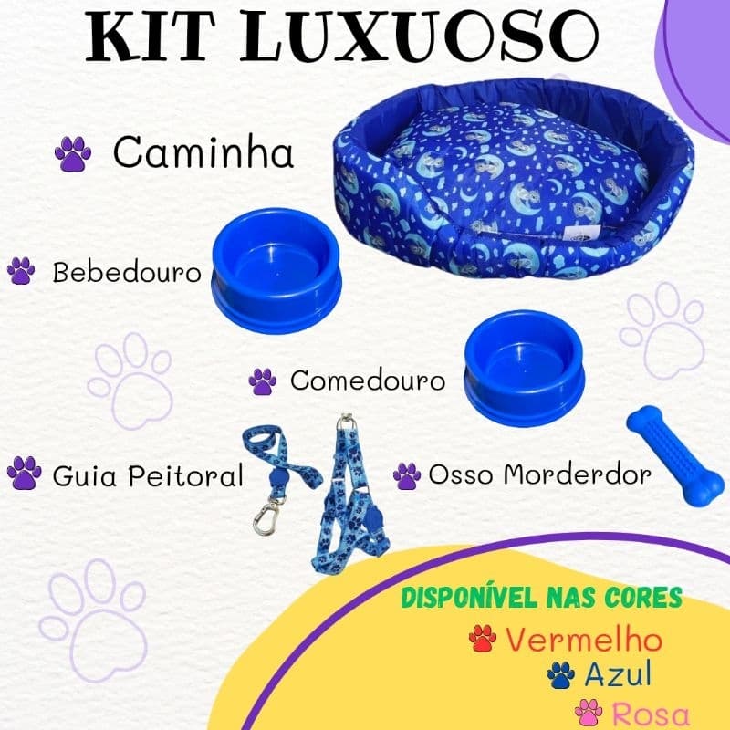 Kit Para Cachorro Luxuoso Paris Pequeno Cama Pet Comedouro Para Cães