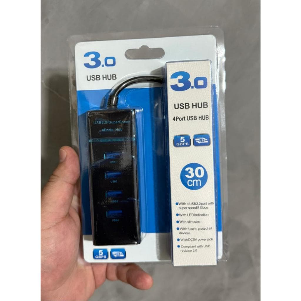 HUB USB 3.0 Alta Velocidade 4 Portas Preto Led Indicador 5.0Gbps Super Speed
