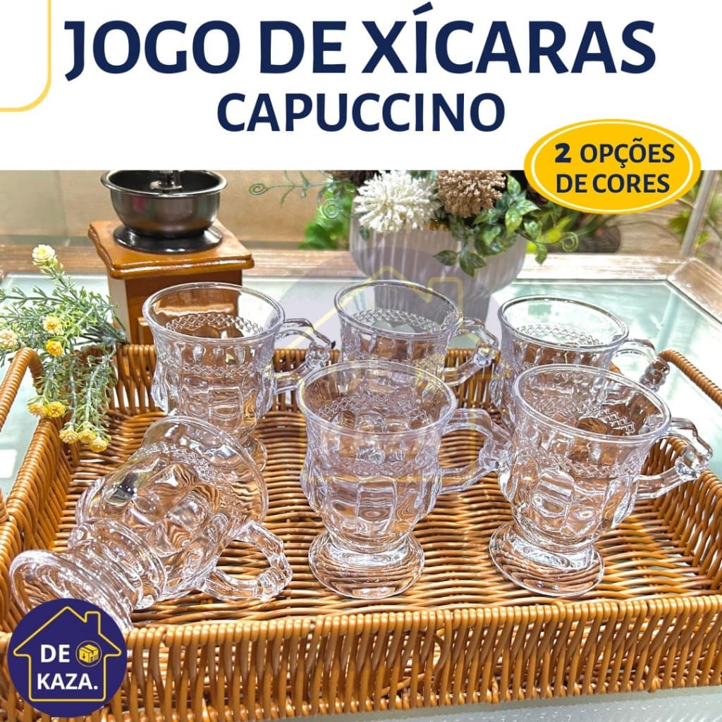 JOGO DE XÍCARAS 140ml DE VIDRO PARA CAPUCCINO CAFÉ CHÁ
