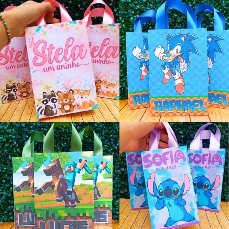 Kit 10 a 50 Sacolinhas Personalizadas Festa Aniversário Lembrancinha