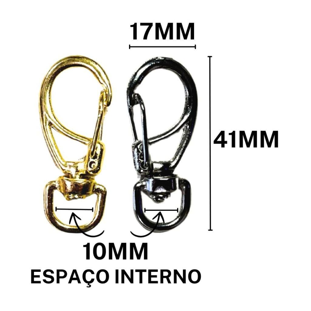 100 peças Fecho Mosquetão 41mm Prata ou Dourado - Chaveiros e Artesanato em Geral