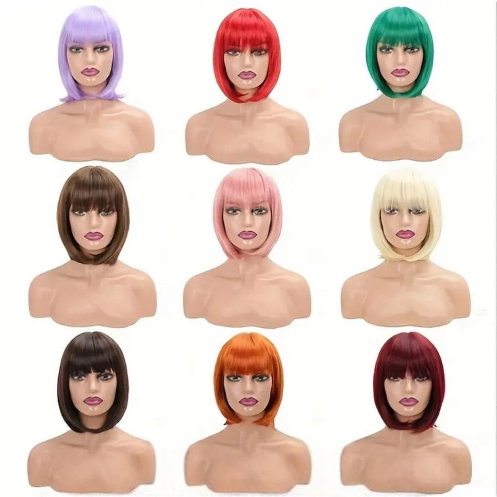 Peruca Curta Fantasia Tamanho Unico Adulto - Escolher a Cor