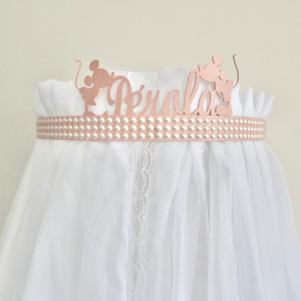 Kit Dossel com Pérolas Personalizado com Nome para Berço Infantil + Mosquiteiro