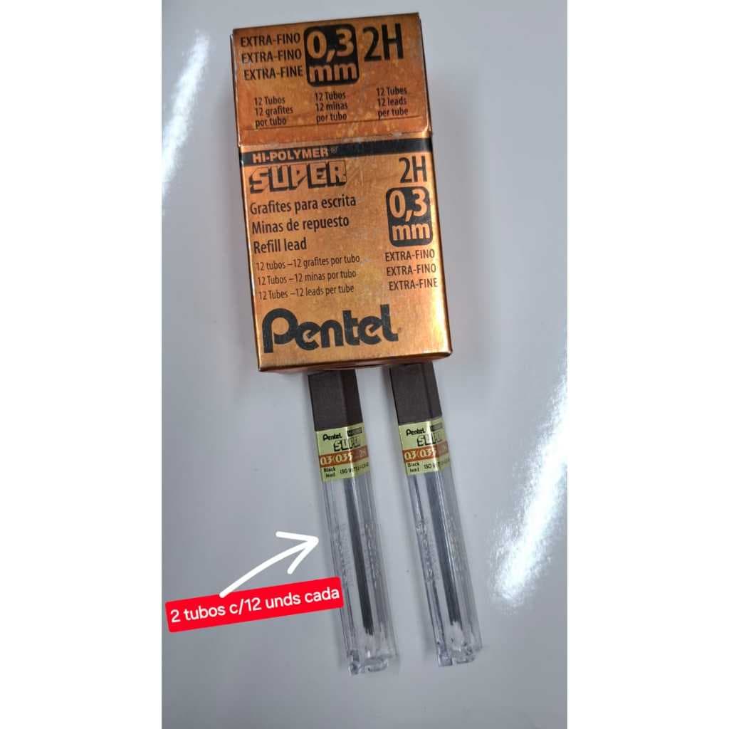 Minas Grafite 0,3mm H e 2H, Tubo Com 12 unidades, SM-300-H e 2H - Pentel BT 2 UN