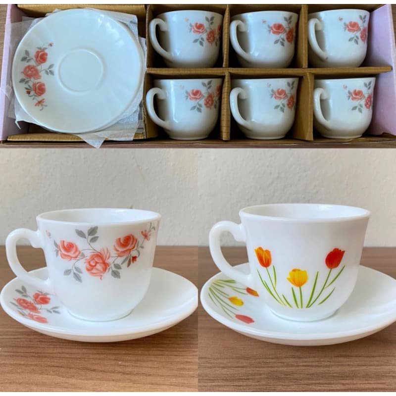 Jogo 6 Xicaras com Pires Cerâmica Fratelli Decorado 220ml