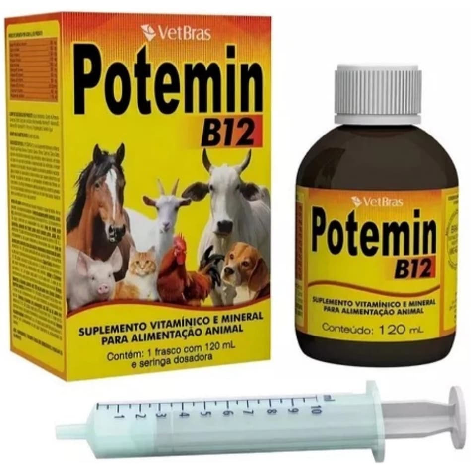 Potemin B12 - Suplemento Vitamínico e Mineral para Pet Cães Gatos e Aves 120ml