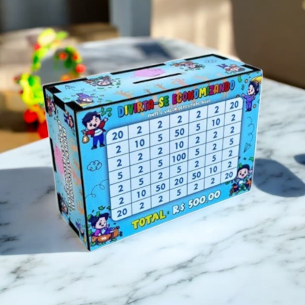 Cofrinho Dinheiro Infantil MDF Cofre Desafio Educativo Quadradinhos Para Pintar Brinquedo Educativo