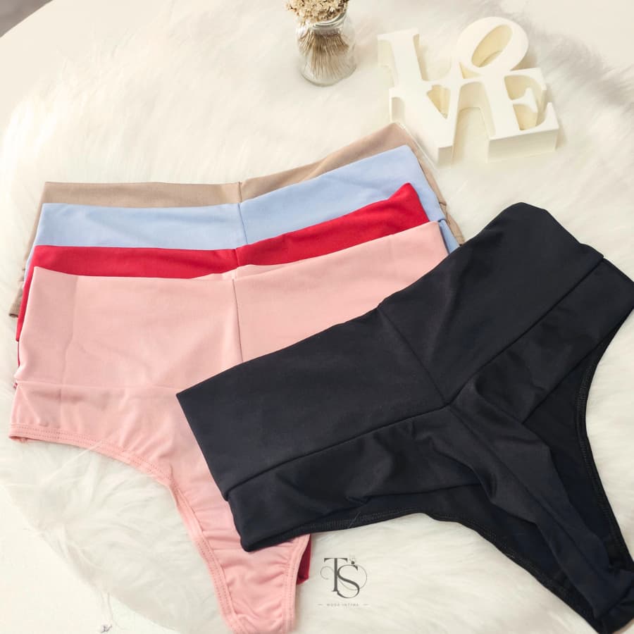 KIT 4 Calcinha Cinta Modeladora Cos Alto Fio Dental Tanga Conforto Cos Alto Duplo Fio Sexy Lingerie Feminina